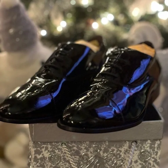 🔥Tod’s Lace Up Black Patent Leather Shoe’s Men’s Size 11 Tod’s Stamped Monogram - Picture 2 of 7